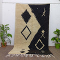 Tapis Marocain Berbère Ivoire Noir, Fait Main, Laine Naturelle, Sur Commande