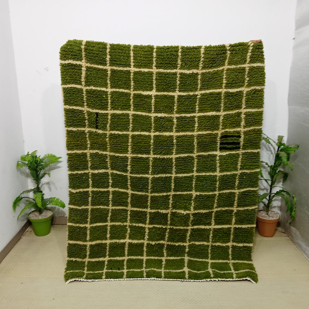 Wool Boho Minimalist Carpet - Custom Handmade Moroccan Green Berber Rug