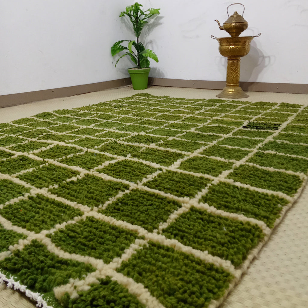 Wool Boho Minimalist Carpet - Custom Handmade Moroccan Green Berber Rug