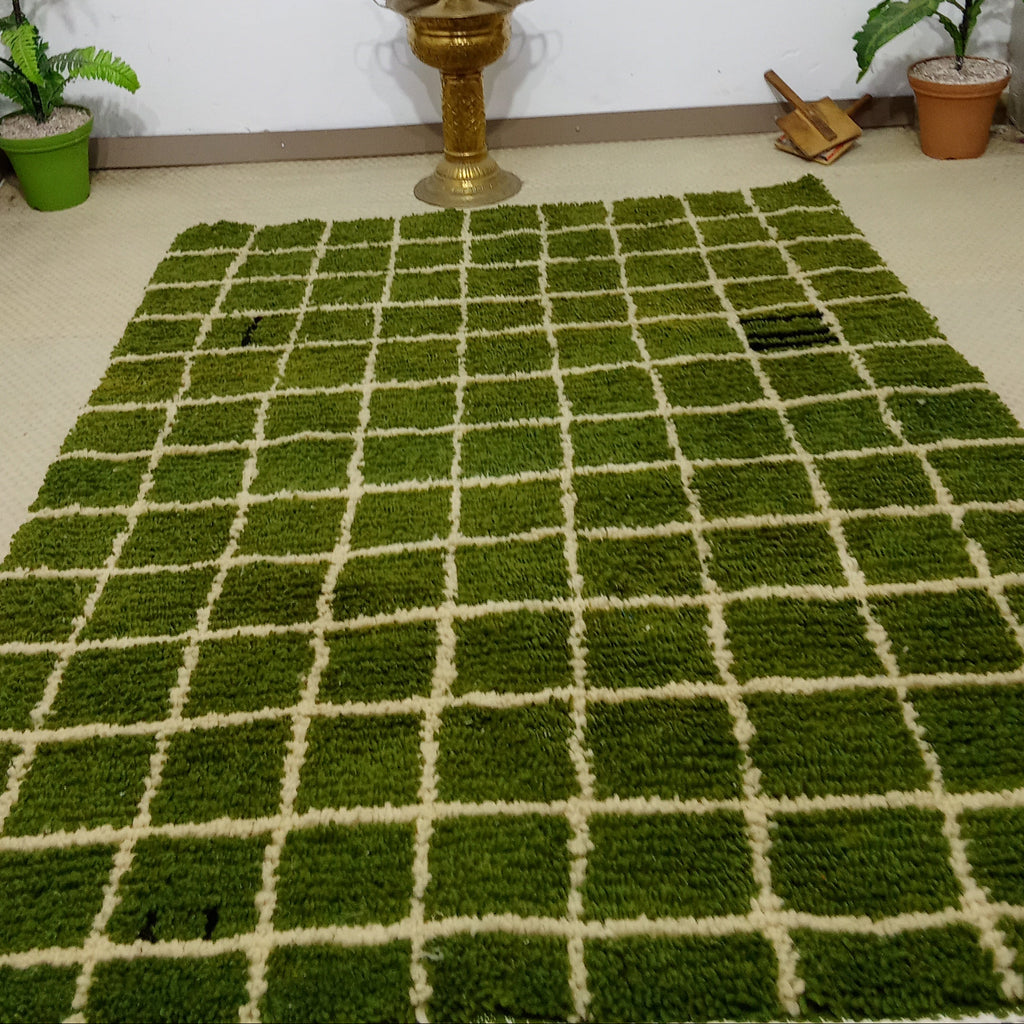 Wool Boho Minimalist Carpet - Custom Handmade Moroccan Green Berber Rug