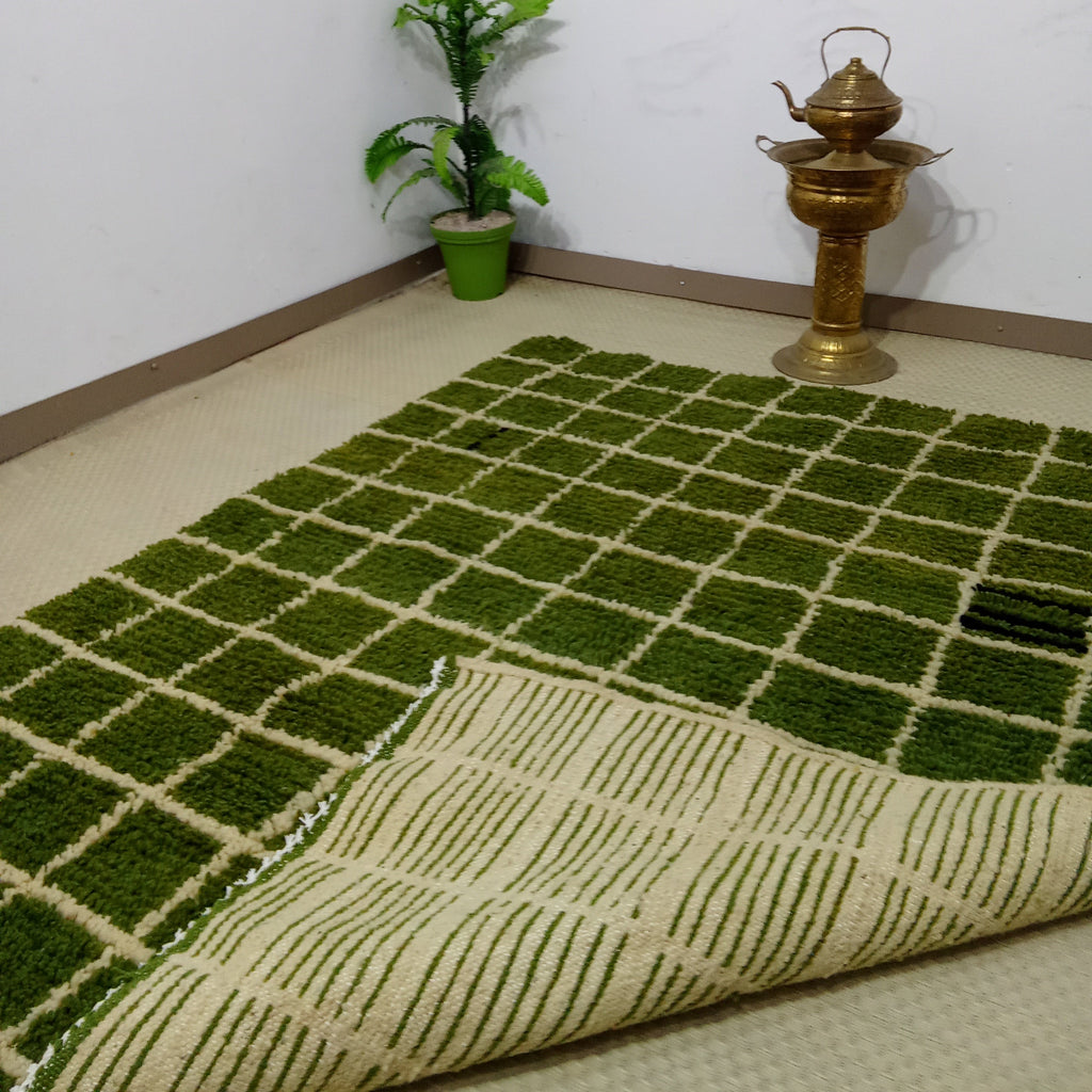 Wool Boho Minimalist Carpet - Custom Handmade Moroccan Green Berber Rug