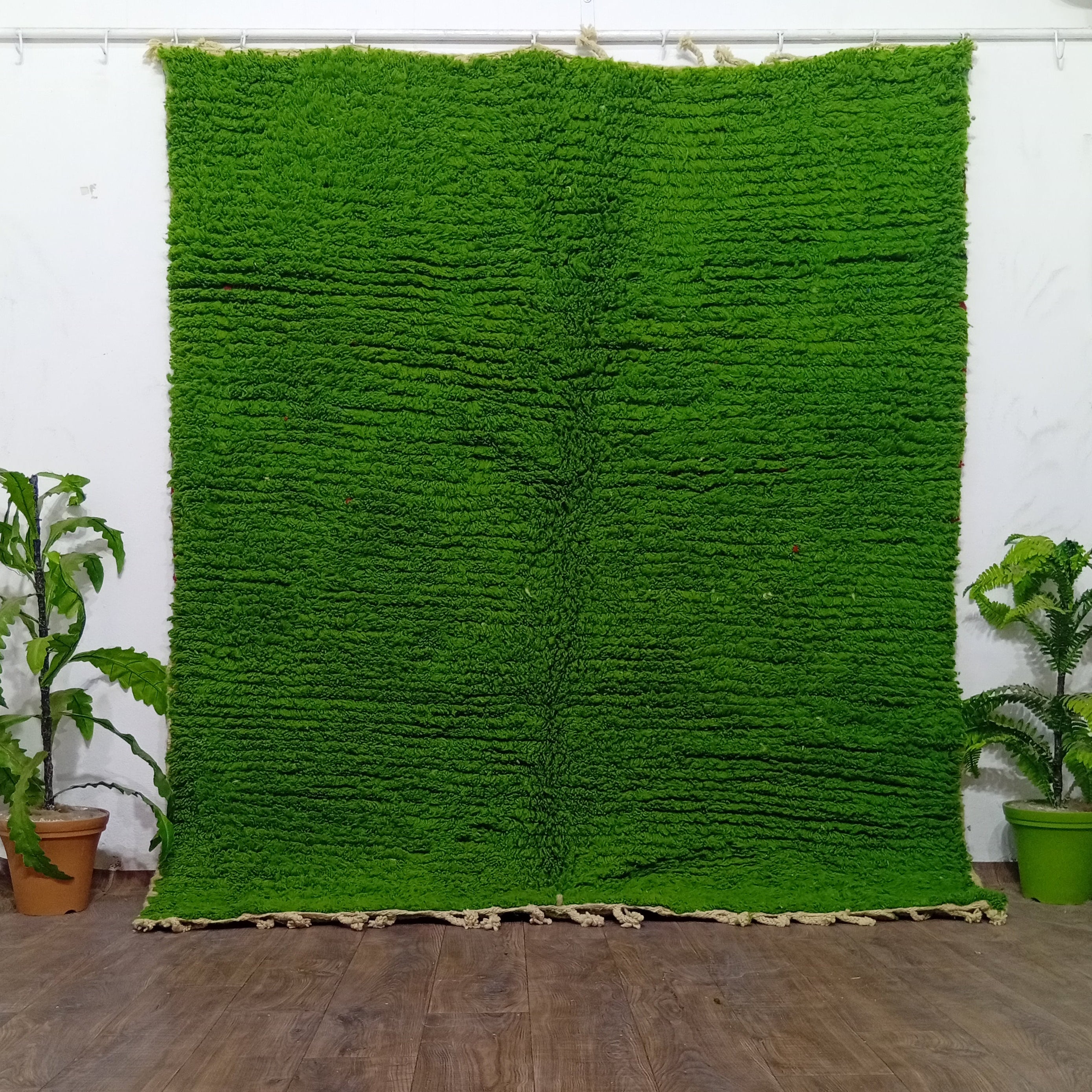 Custom Handmade Moroccan Rug in Green, Thick Wool Berber Carpet