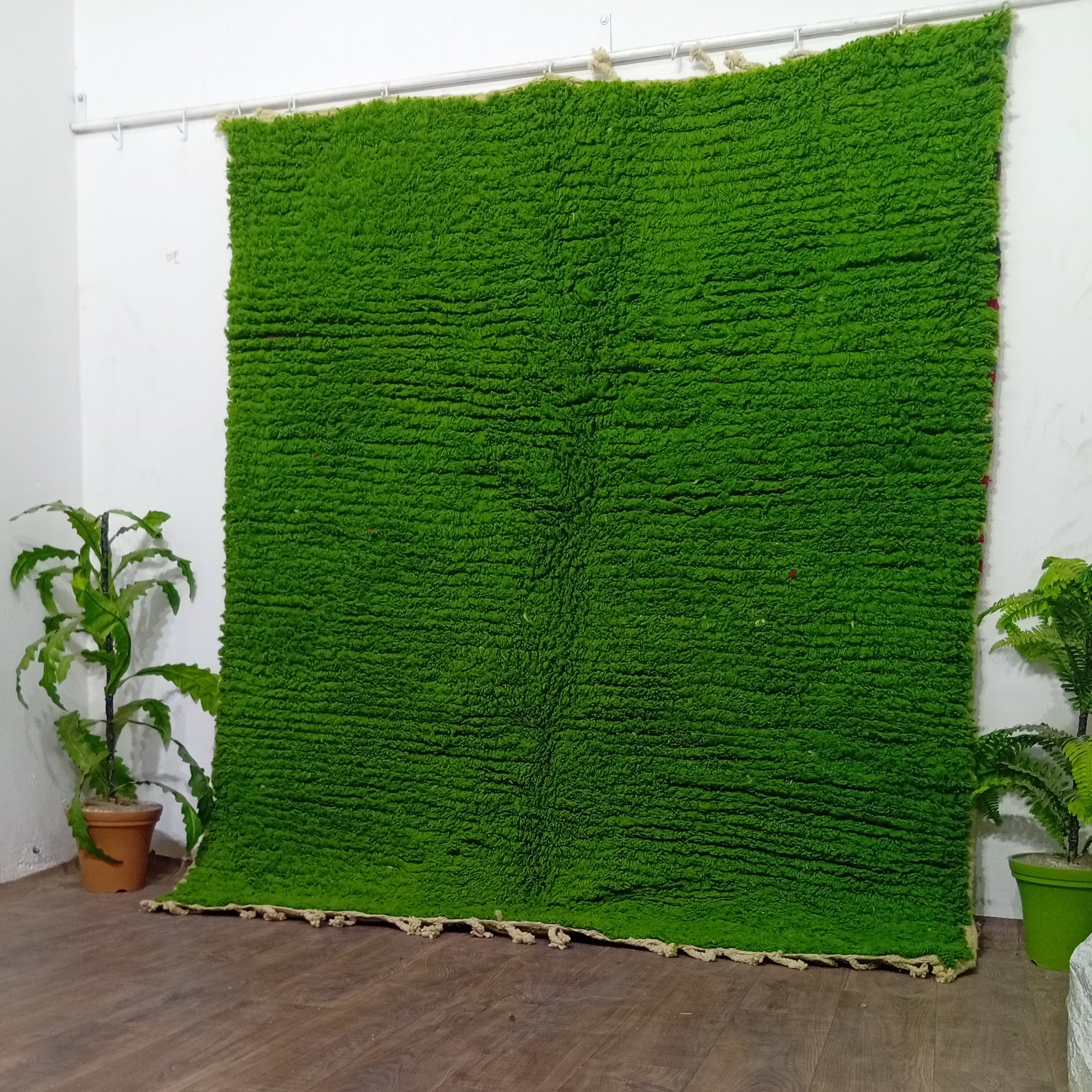 Custom Handmade Moroccan Rug in Green, Thick Wool Berber Carpet