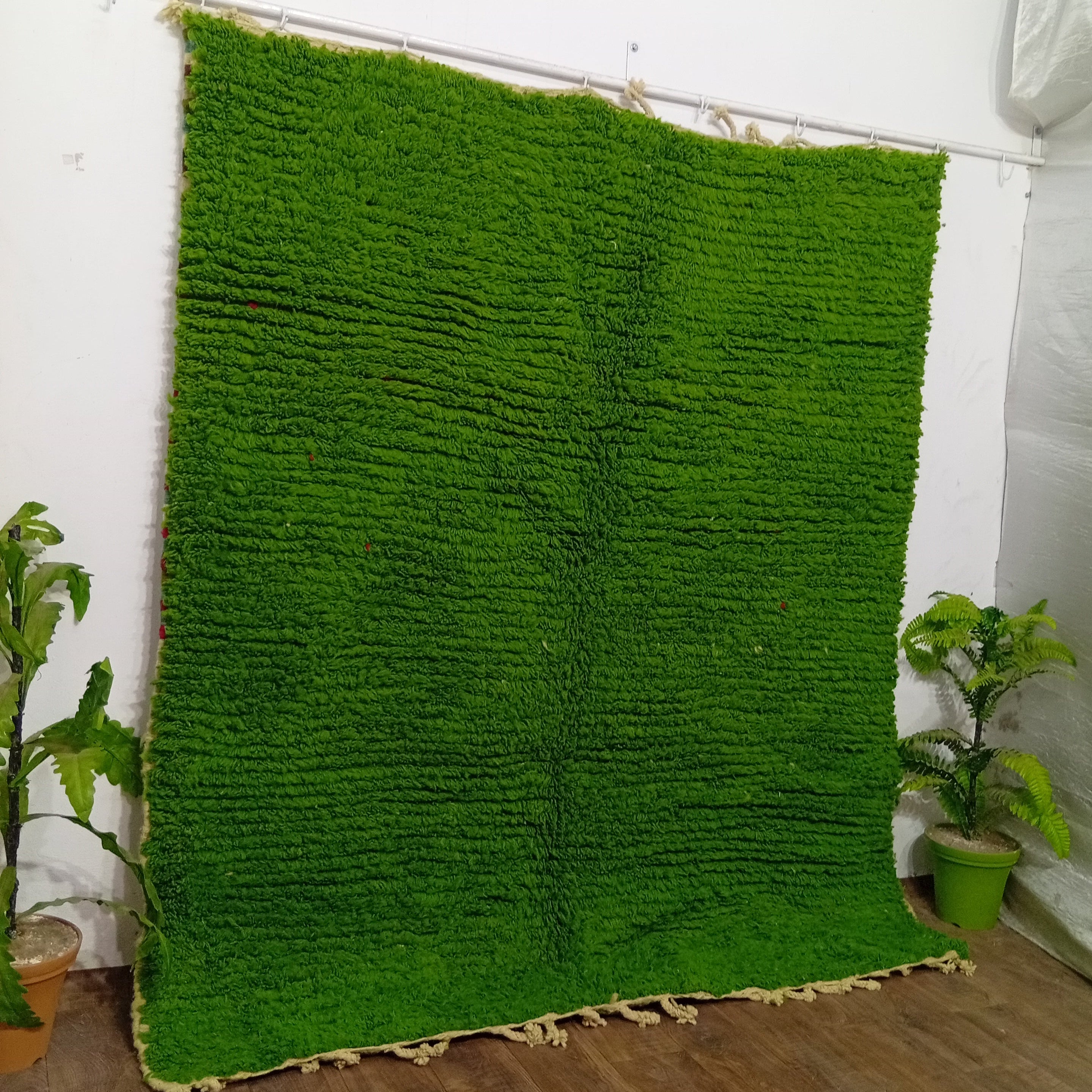 Custom Handmade Moroccan Rug in Green, Thick Wool Berber Carpet