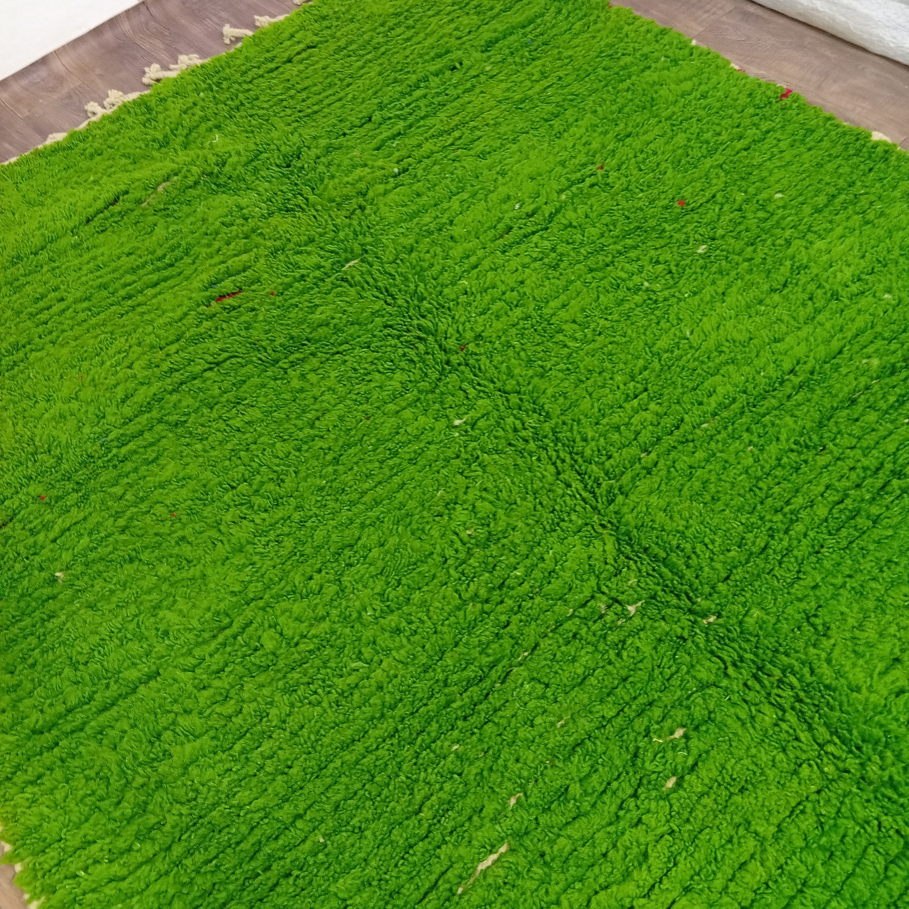 Custom Handmade Moroccan Rug in Green, Thick Wool Berber Carpet