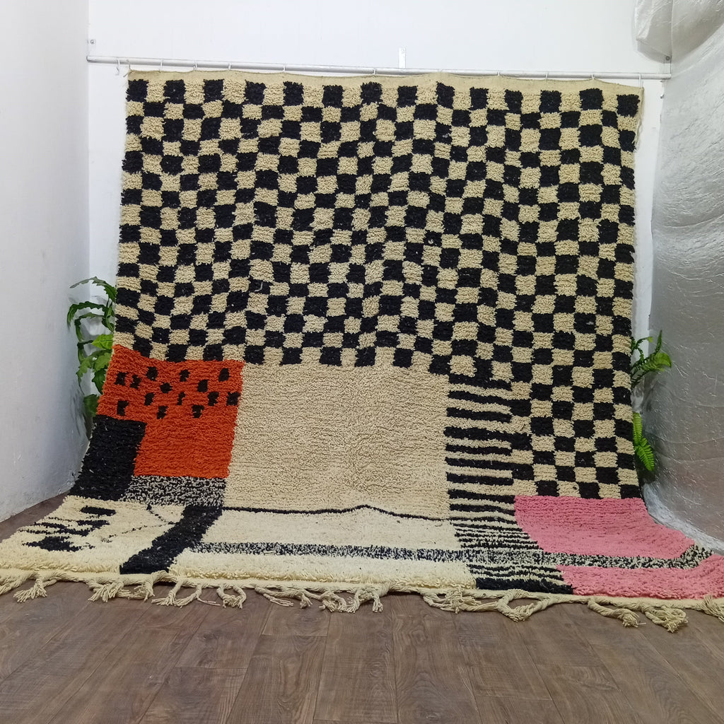 Custom Checkered Moroccan Wool Rug – Handmade Plush Berber Carpet for Living Room or Bedroom