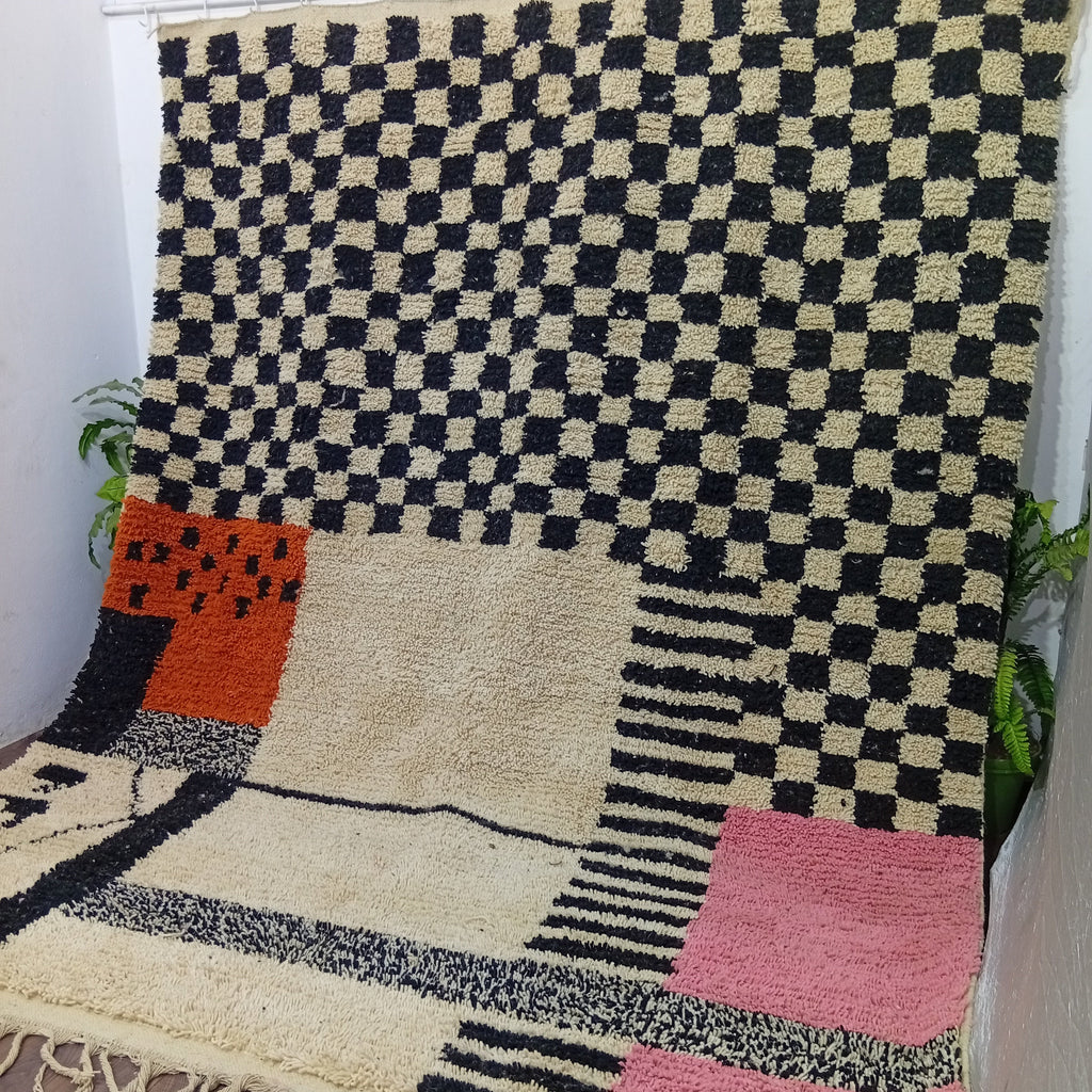 Custom Checkered Moroccan Wool Rug – Handmade Plush Berber Carpet for Living Room or Bedroom