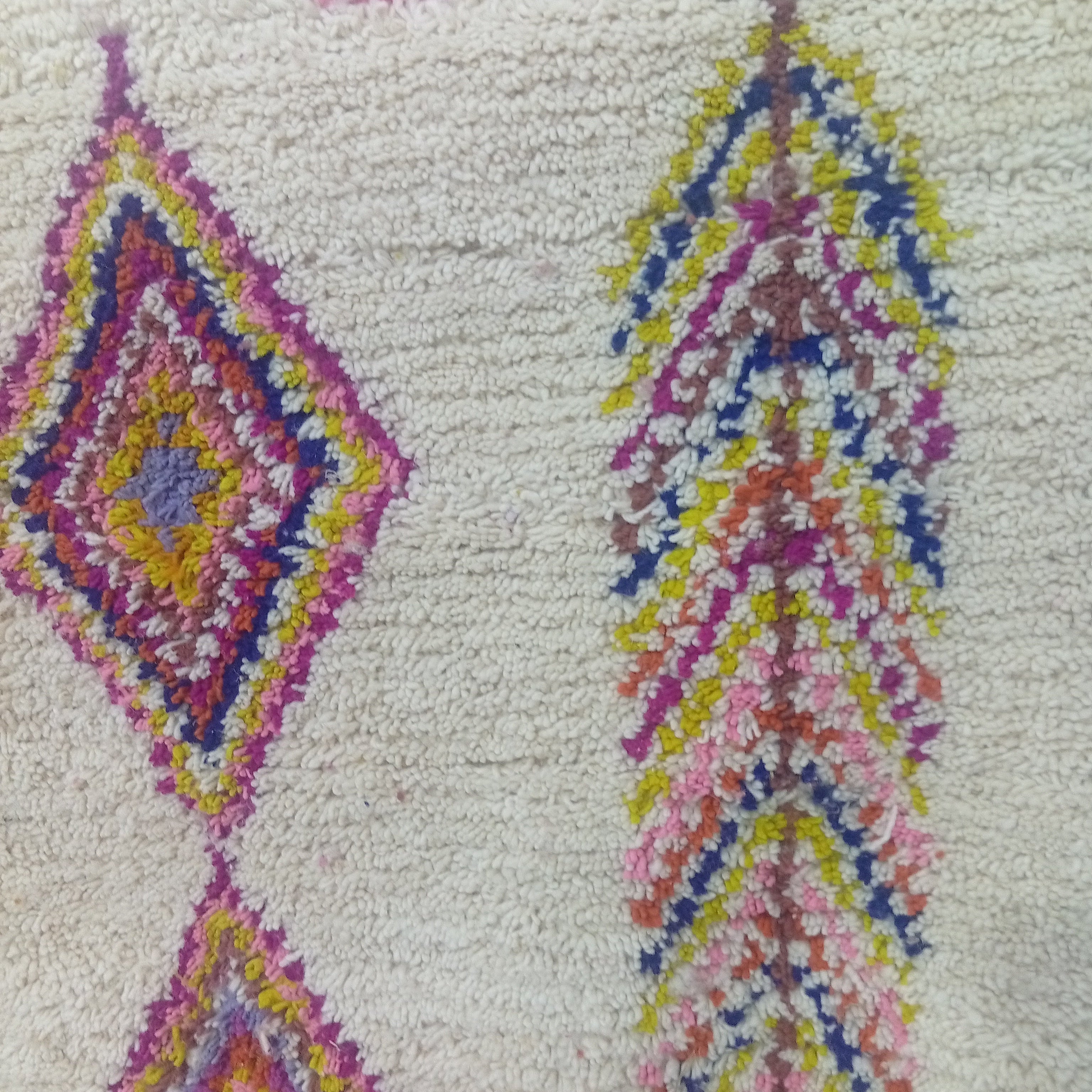 Handmade Moroccan Wool Rug, Berber Geometric Area Rug, Colorful Tribal Diamond Boho Carpet, Ivory Custom Rug