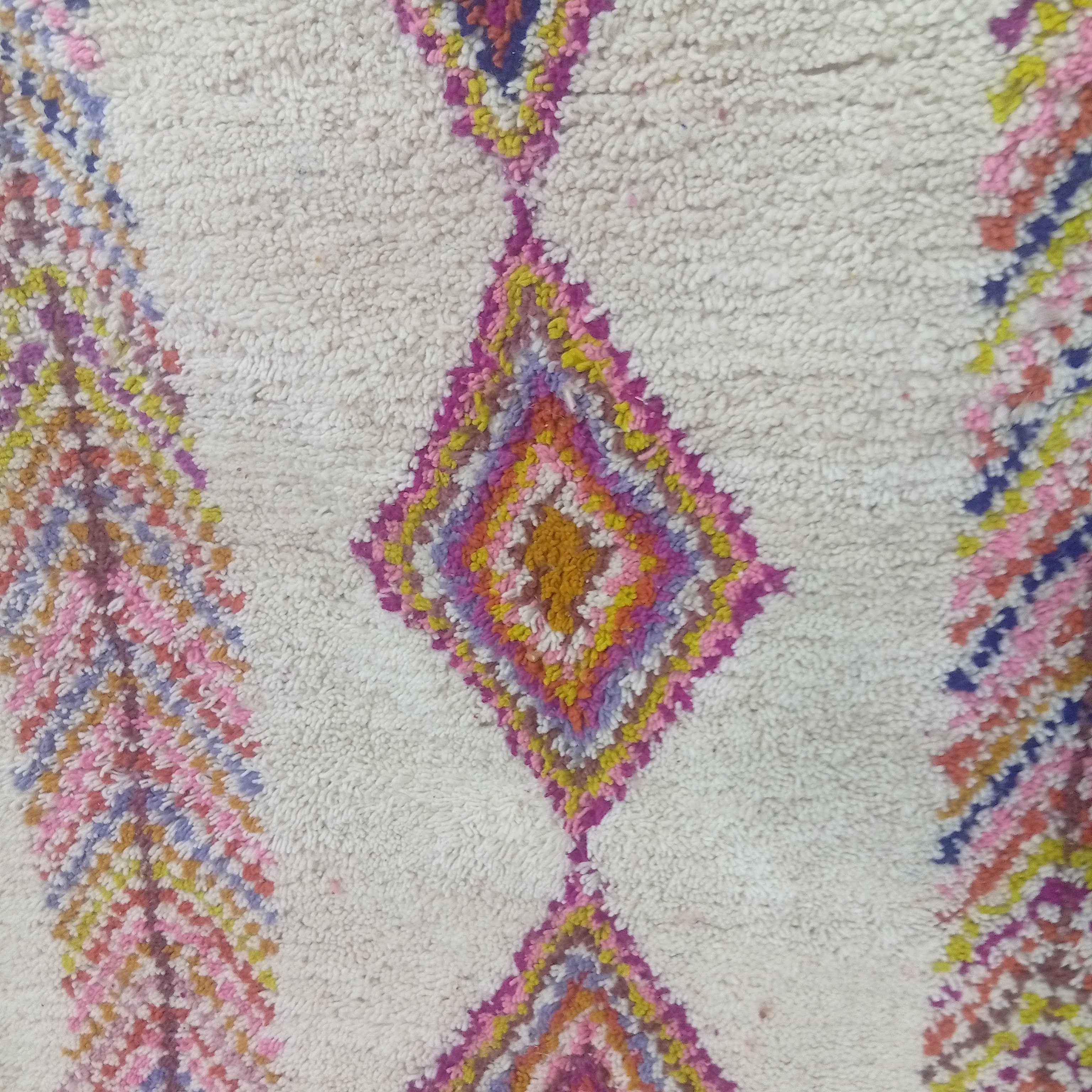 Handmade Moroccan Wool Rug, Berber Geometric Area Rug, Colorful Tribal Diamond Boho Carpet, Ivory Custom Rug