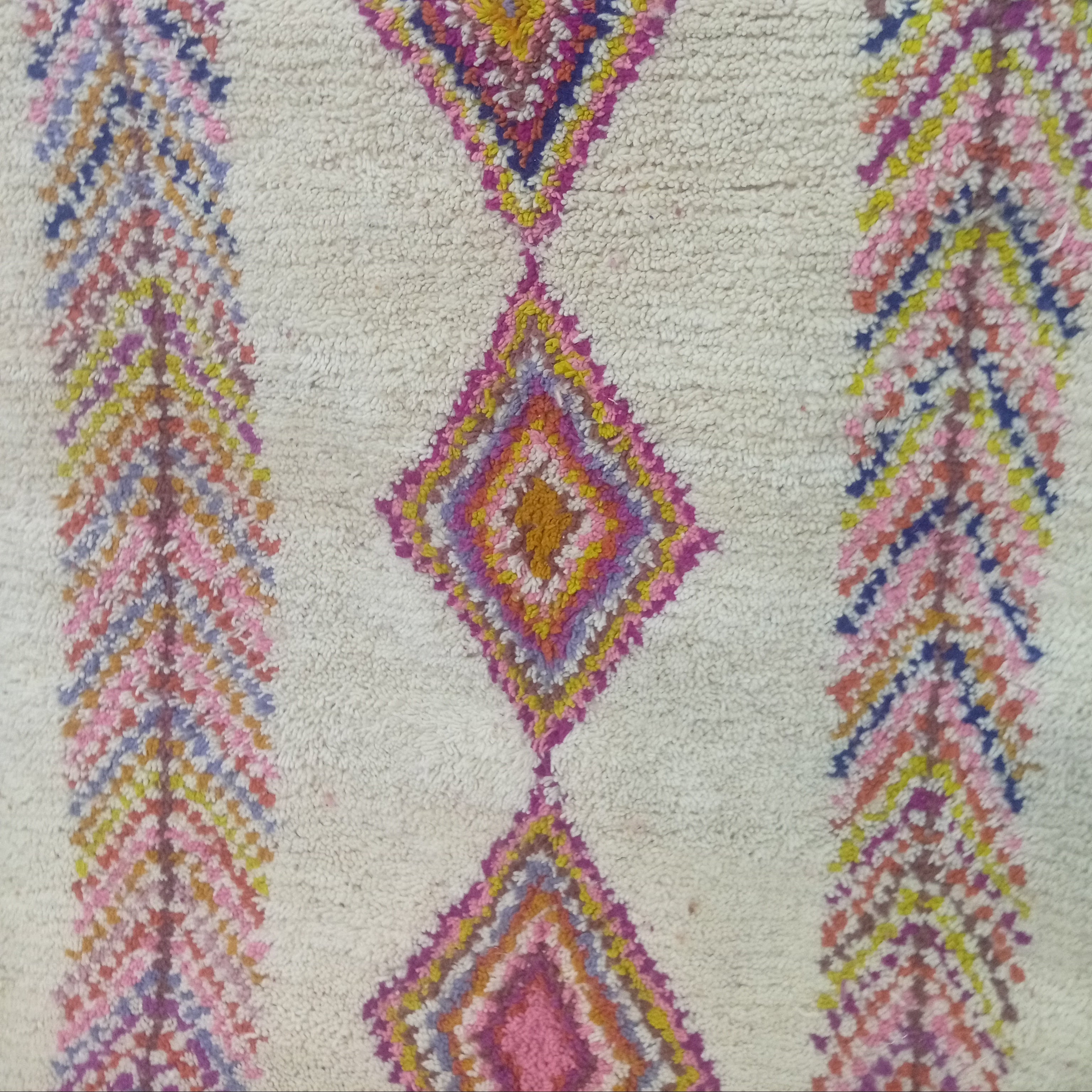 Handmade Moroccan Wool Rug, Berber Geometric Area Rug, Colorful Tribal Diamond Boho Carpet, Ivory Custom Rug