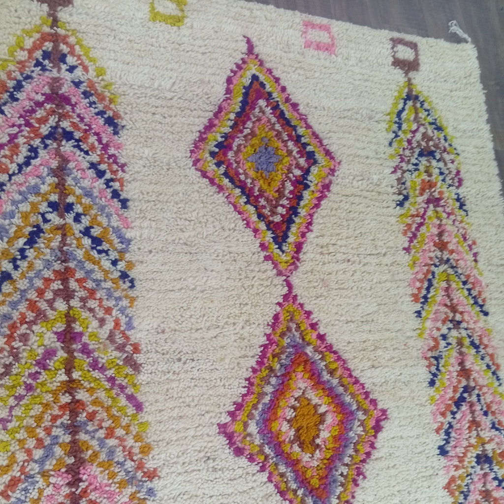 Handmade Moroccan Wool Rug, Berber Geometric Area Rug, Colorful Tribal Diamond Boho Carpet, Ivory Custom Rug