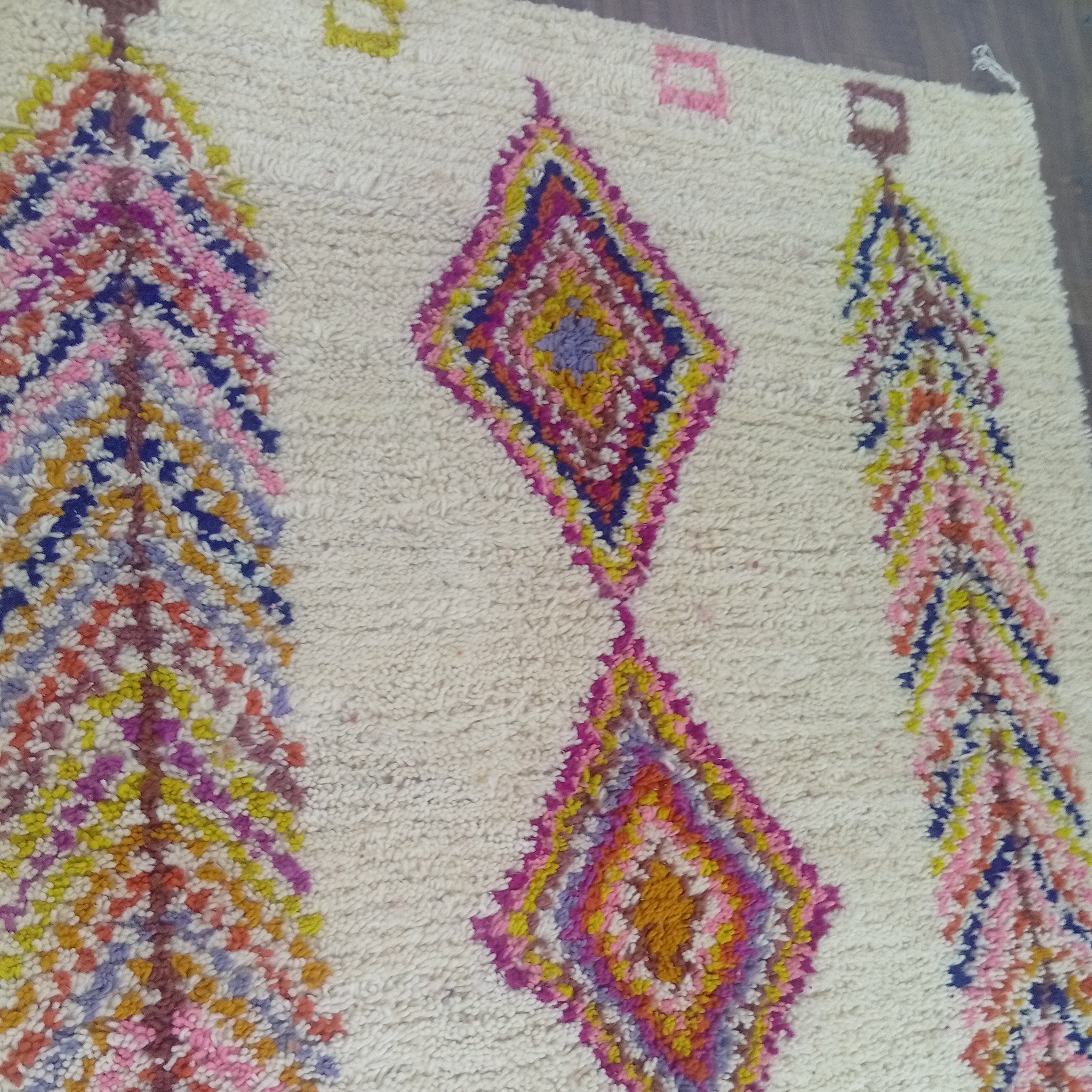 Handmade Moroccan Wool Rug, Berber Geometric Area Rug, Colorful Tribal Diamond Boho Carpet, Ivory Custom Rug