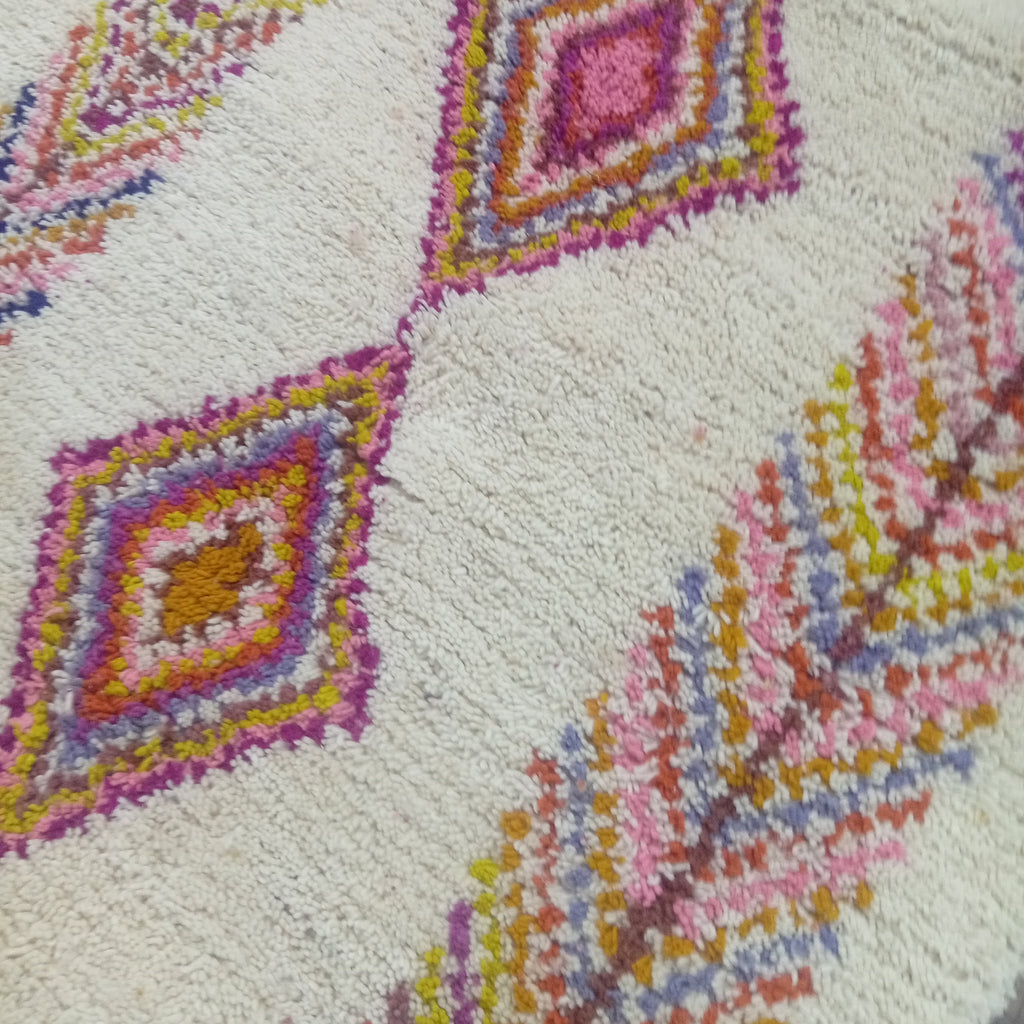 Handmade Moroccan Wool Rug, Berber Geometric Area Rug, Colorful Tribal Diamond Boho Carpet, Ivory Custom Rug