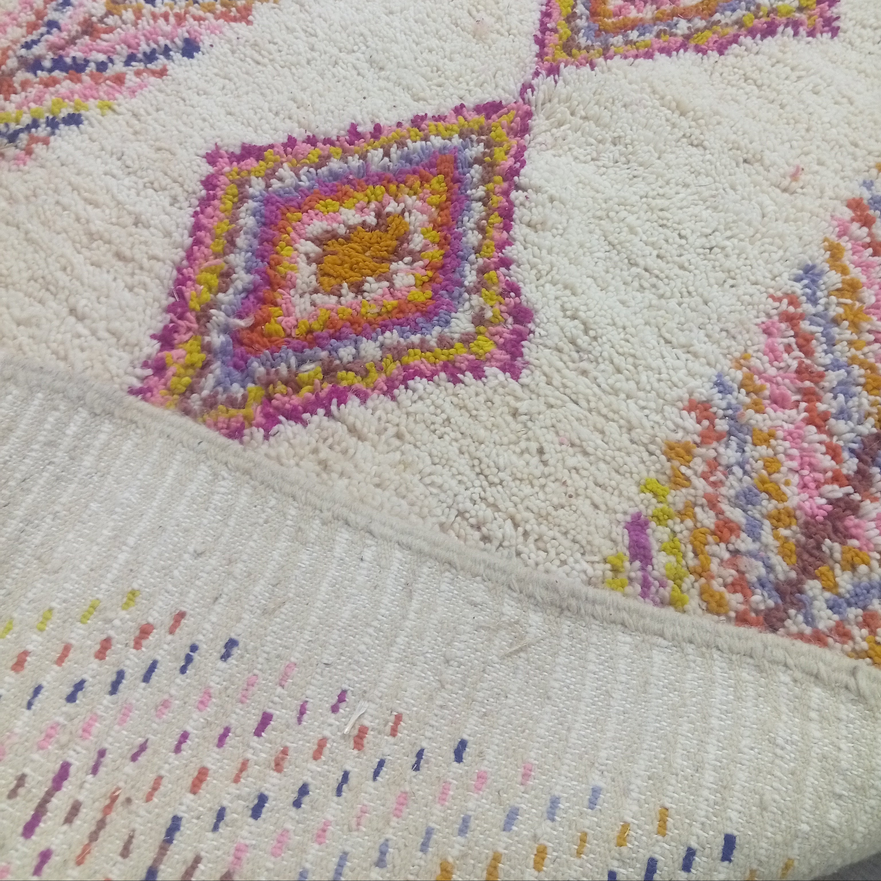 Handmade Moroccan Wool Rug, Berber Geometric Area Rug, Colorful Tribal Diamond Boho Carpet, Ivory Custom Rug