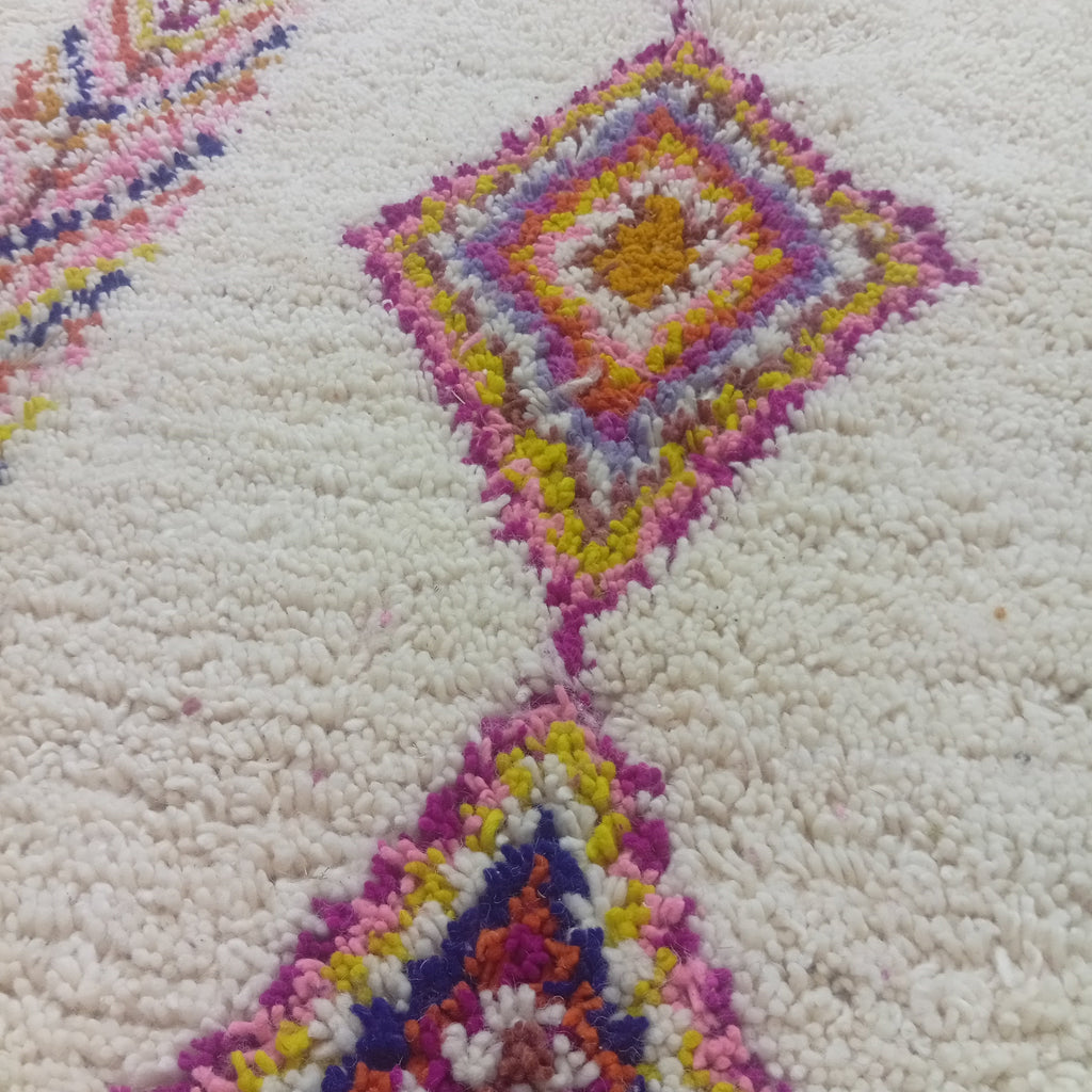Handmade Moroccan Wool Rug, Berber Geometric Area Rug, Colorful Tribal Diamond Boho Carpet, Ivory Custom Rug