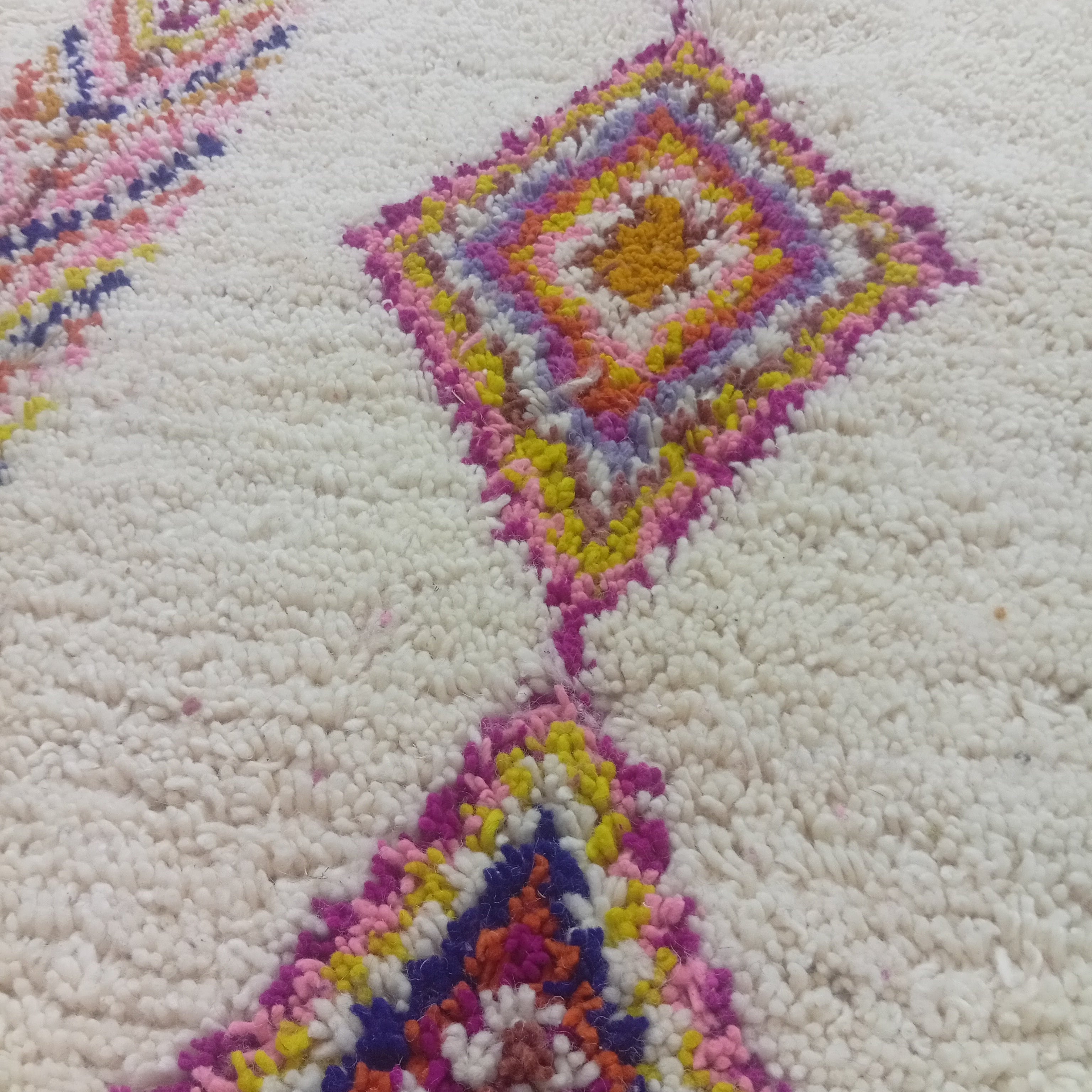 Handmade Moroccan Wool Rug, Berber Geometric Area Rug, Colorful Tribal Diamond Boho Carpet, Ivory Custom Rug