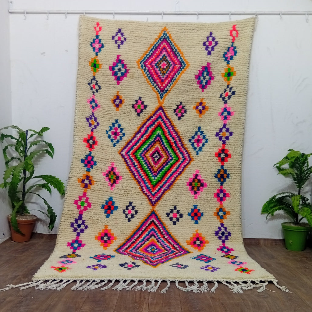 Custom Berber Rug - Ivory Rainbow Diamond Wool Rug | Made To Order