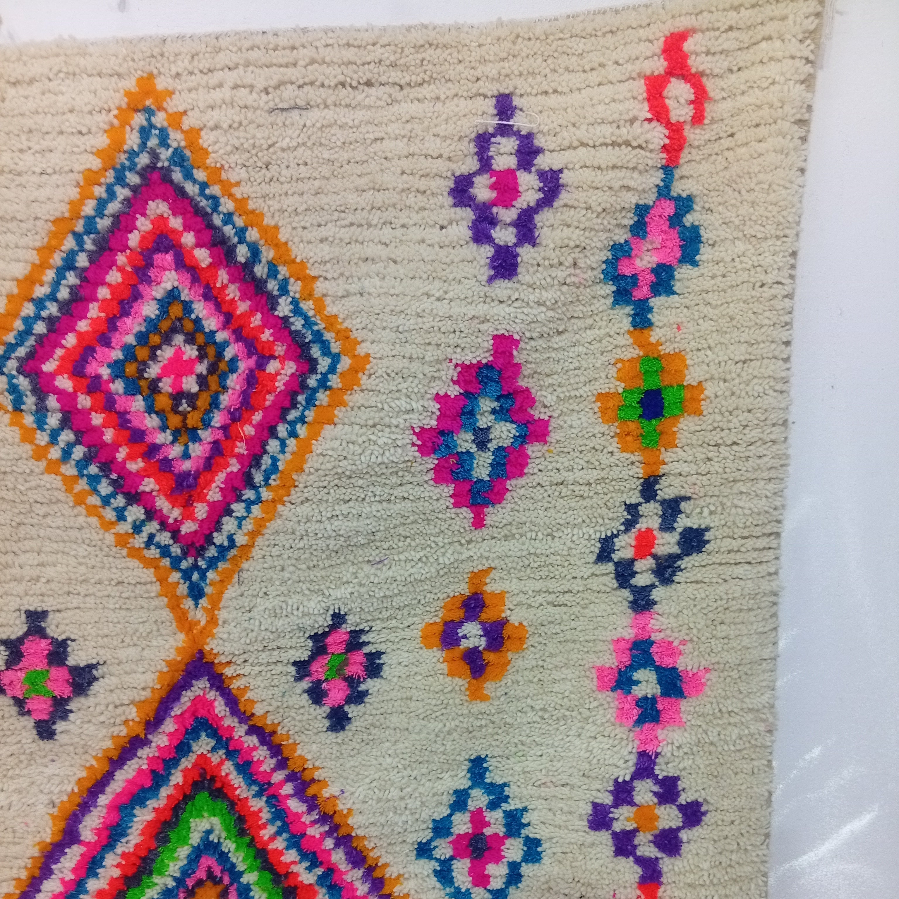 Custom Berber Rug - Ivory Rainbow Diamond Wool Rug | Made To Order