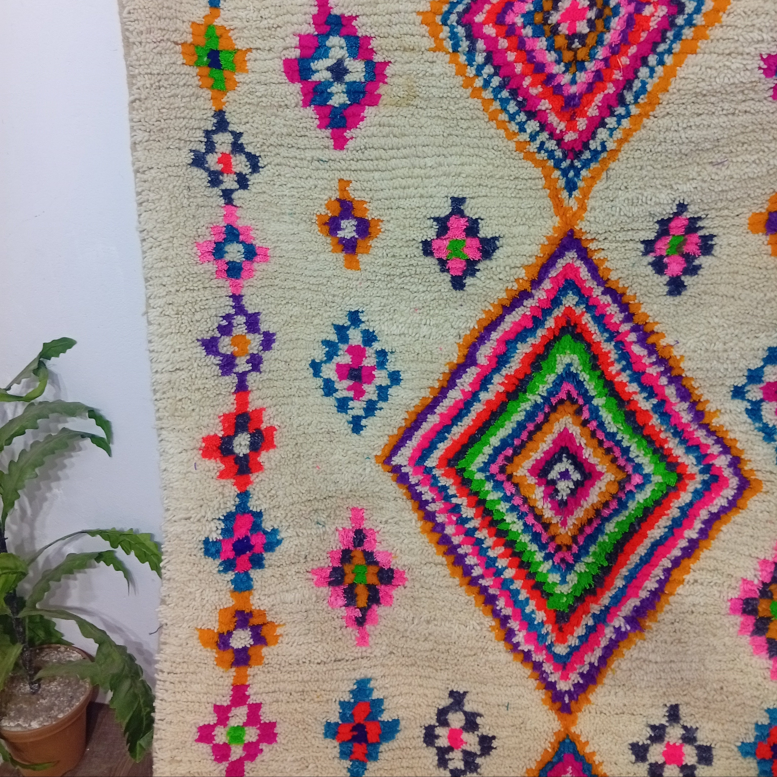 Custom Berber Rug - Ivory Rainbow Diamond Wool Rug | Made To Order