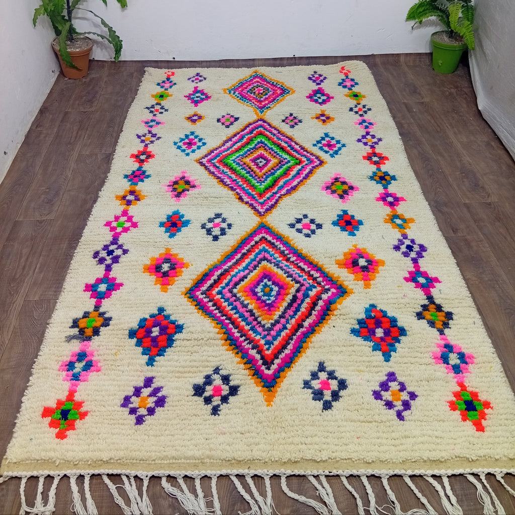 Custom Berber Rug - Ivory Rainbow Diamond Wool Rug | Made To Order