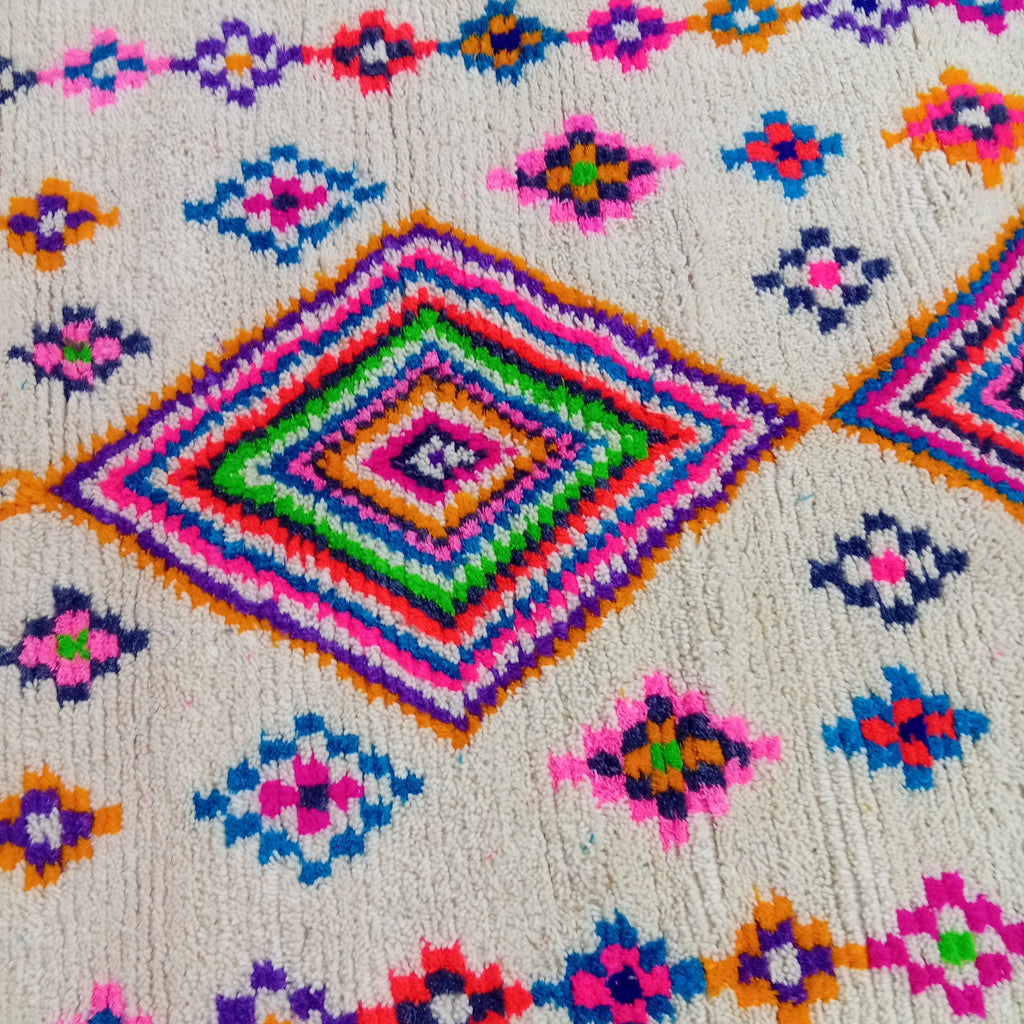 Custom Berber Rug - Ivory Rainbow Diamond Wool Rug | Made To Order