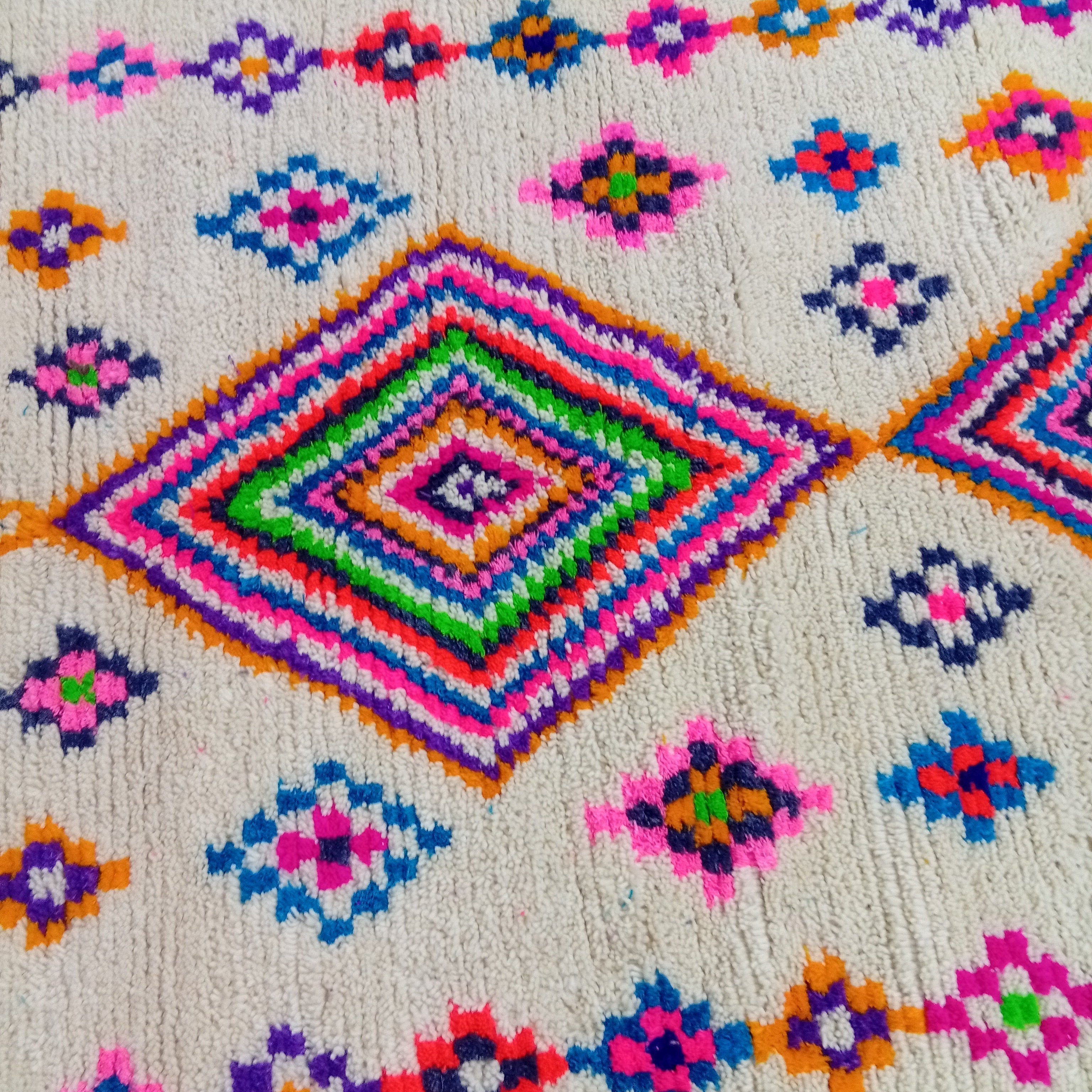 Custom Berber Rug - Ivory Rainbow Diamond Wool Rug | Made To Order