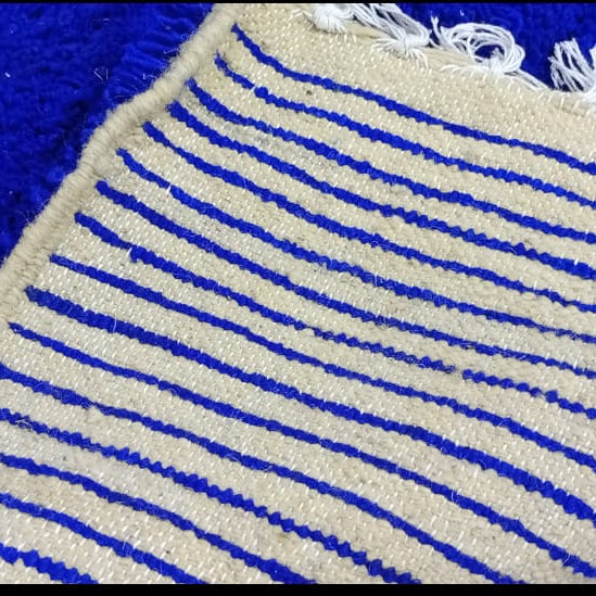Solid Blue Moroccan Rug – Handmade Plush Wool Carpet, Minimalist Beni Ourain Style, Custom Berber Rug