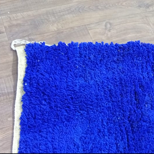 Solid Blue Moroccan Rug – Handmade Plush Wool Carpet, Minimalist Beni Ourain Style, Custom Berber Rug