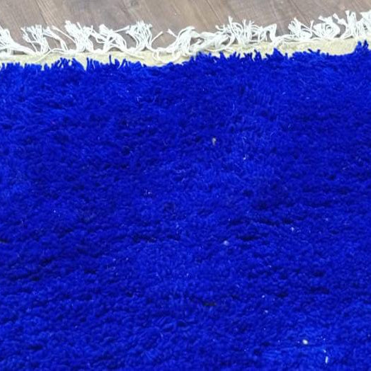 Solid Blue Moroccan Rug – Handmade Plush Wool Carpet, Minimalist Beni Ourain Style, Custom Berber Rug
