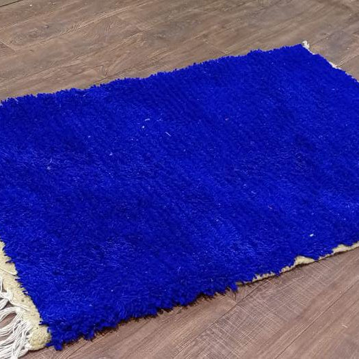 Solid Blue Moroccan Rug – Handmade Plush Wool Carpet, Minimalist Beni Ourain Style, Custom Berber Rug