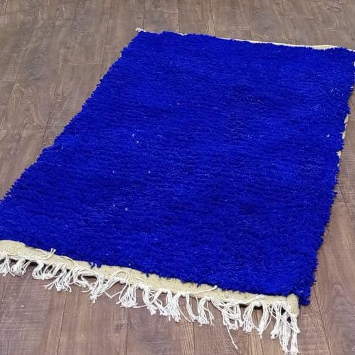 Solid Blue Moroccan Rug – Handmade Plush Wool Carpet, Minimalist Beni Ourain Style, Custom Berber Rug
