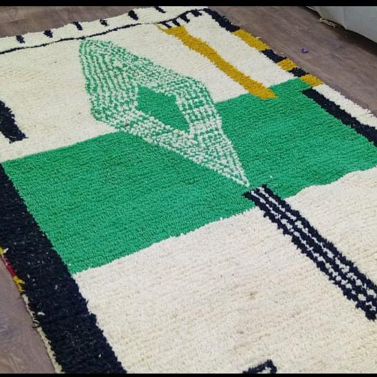 Custom Handmade Moroccan Rug, Made-to-Order Boujaad Wool Carpet, Green Geometric Berber Area Rug, Boho Statement Decor