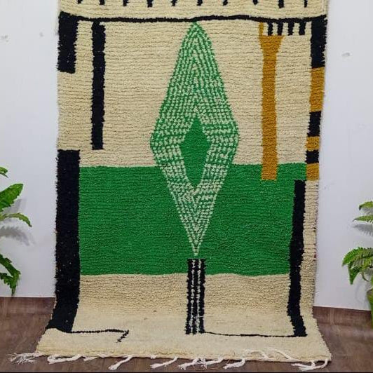 Custom Handmade Moroccan Rug, Made-to-Order Boujaad Wool Carpet, Green Geometric Berber Area Rug, Boho Statement Decor