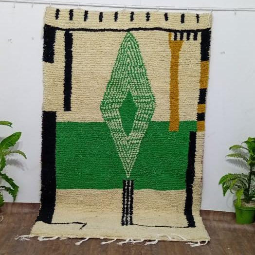Custom Handmade Moroccan Rug, Made-to-Order Boujaad Wool Carpet, Green Geometric Berber Area Rug, Boho Statement Decor