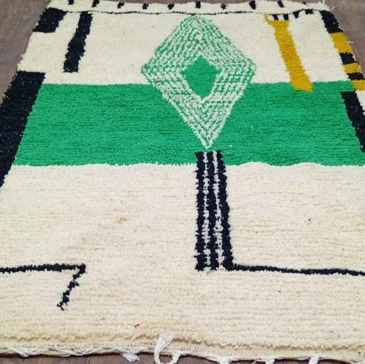 Custom Handmade Moroccan Rug, Made-to-Order Boujaad Wool Carpet, Green Geometric Berber Area Rug, Boho Statement Decor