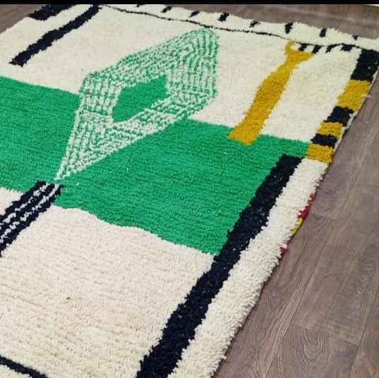 Custom Handmade Moroccan Rug, Made-to-Order Boujaad Wool Carpet, Green Geometric Berber Area Rug, Boho Statement Decor