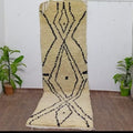 Ivory & Black Moroccan Runner Rug – Handmade Berber Hallway Rug, Minimalist Beni Ourain Style Wool Runner, Custom Moroccan Carpet