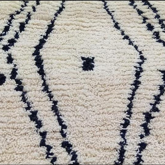 Ivory & Black Moroccan Runner Rug – Handmade Berber Hallway Rug, Minimalist Beni Ourain Style Wool Runner, Custom Moroccan Carpet