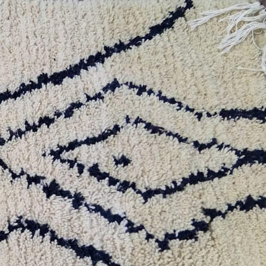 Ivory & Black Moroccan Runner Rug – Handmade Berber Hallway Rug, Minimalist Beni Ourain Style Wool Runner, Custom Moroccan Carpet