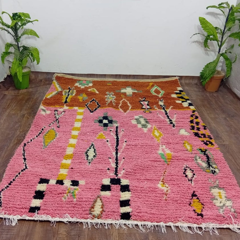 Handmade Moroccan Berber Rug – Pink & Terracotta Tribal Design | Custom Wool Statement Rug