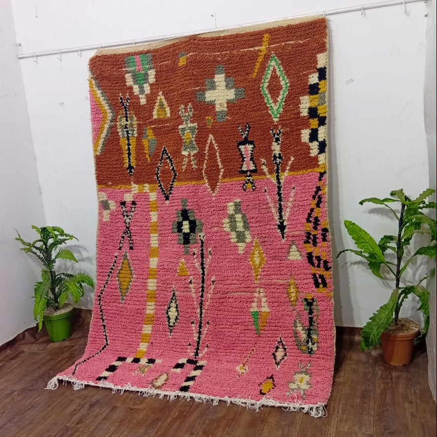 Handmade Moroccan Berber Rug – Pink & Terracotta Tribal Design | Custom Wool Statement Rug