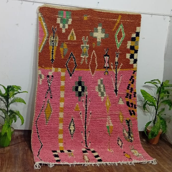 Handmade Moroccan Berber Rug – Pink & Terracotta Tribal Design | Custom Wool Statement Rug