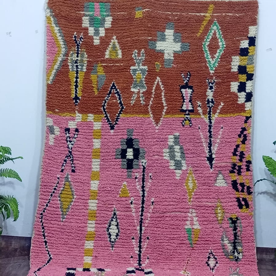 Handmade Moroccan Berber Rug – Pink & Terracotta Tribal Design | Custom Wool Statement Rug