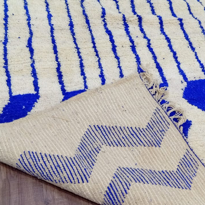 Custom Blue & White Moroccan Rug – Handmade Wool Berber
