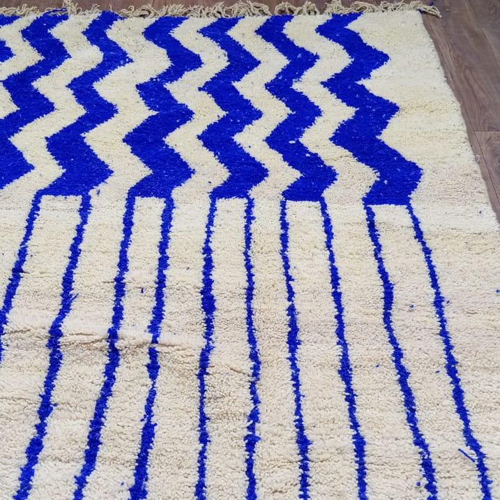 Custom Blue & White Moroccan Rug – Handmade Wool Berber