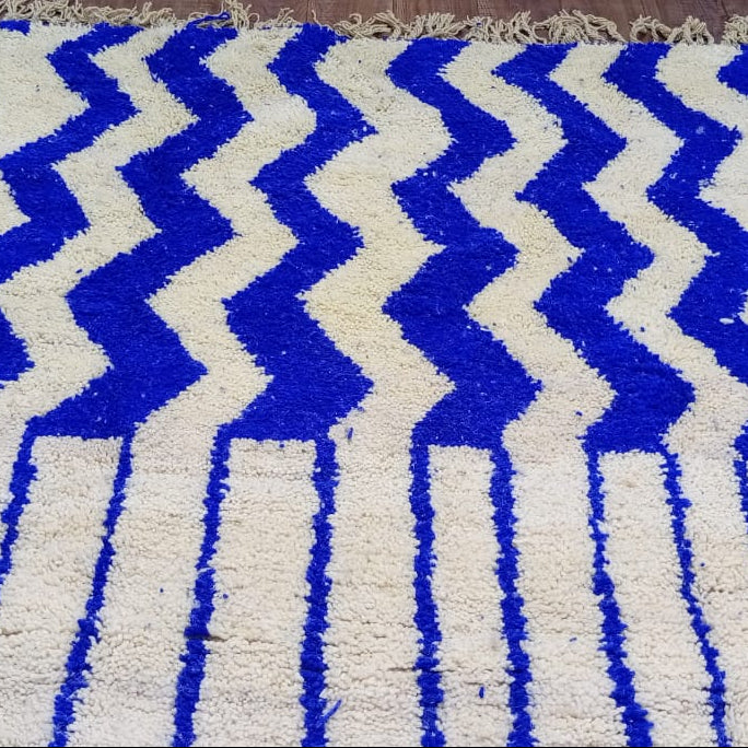 Custom Blue & White Moroccan Rug – Handmade Wool Berber