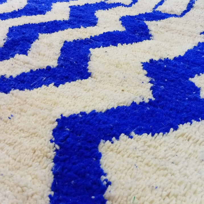 Custom Blue & White Moroccan Rug – Handmade Wool Berber