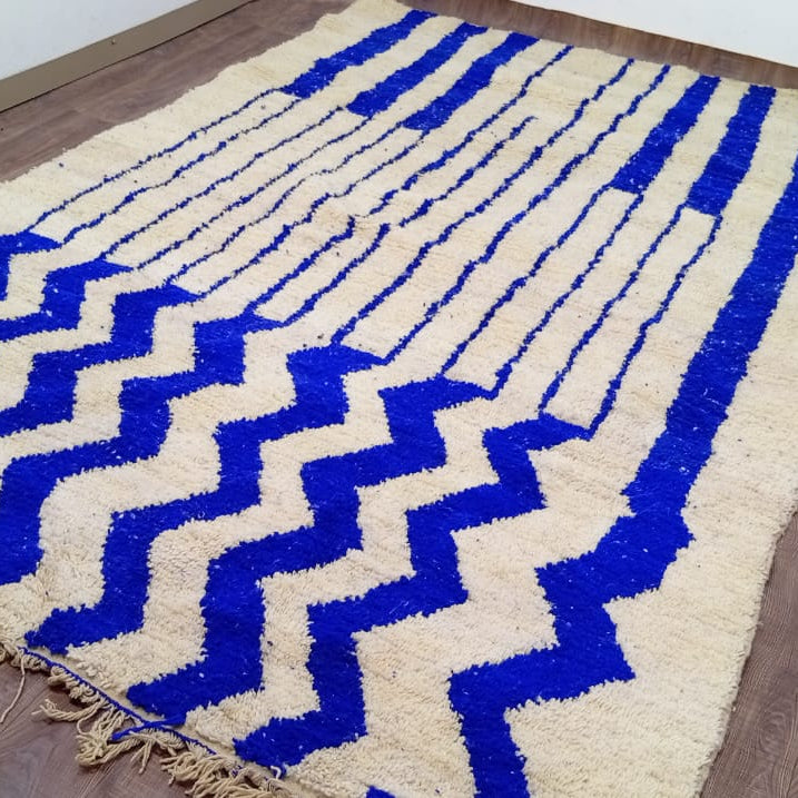 Custom Blue & White Moroccan Rug – Handmade Wool Berber