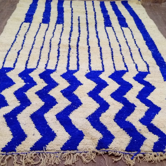 Custom Blue & White Moroccan Rug – Handmade Wool Berber