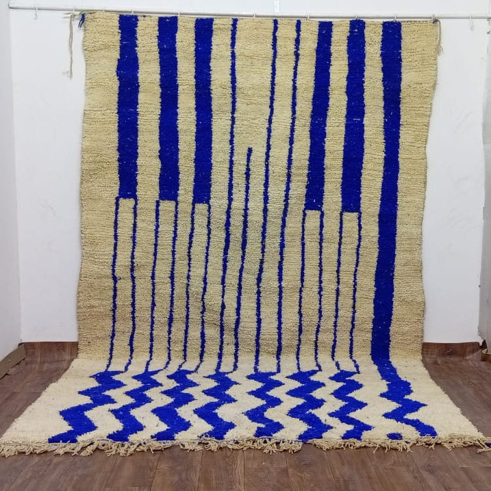 Custom Blue & White Moroccan Rug – Handmade Wool Berber